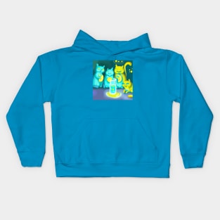 Several Glowing Blue Cats Bring Lemon Offerings to a Glass of Water Kids Hoodie